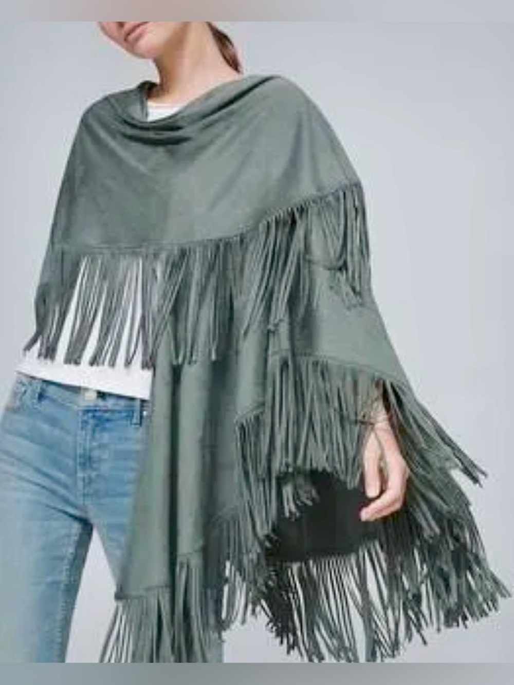 White House Black Market Faux Suede Fringe Poncho Wrap